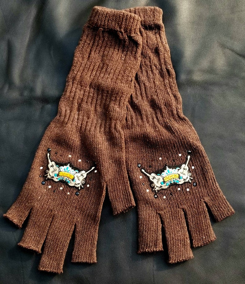 Amazing Fingerless Gloves Guitars Rocker Festival Rocknroll Etsy