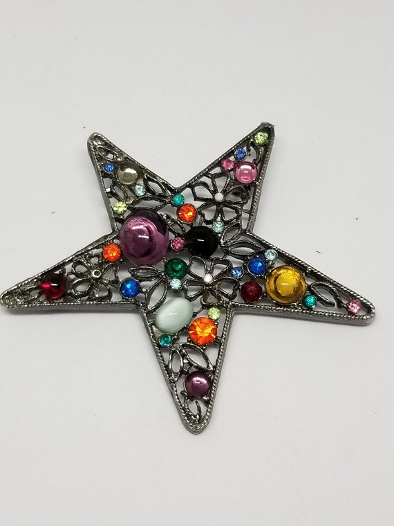 Gorgeous vintage 80s gemstone star brooches pin c… - image 5