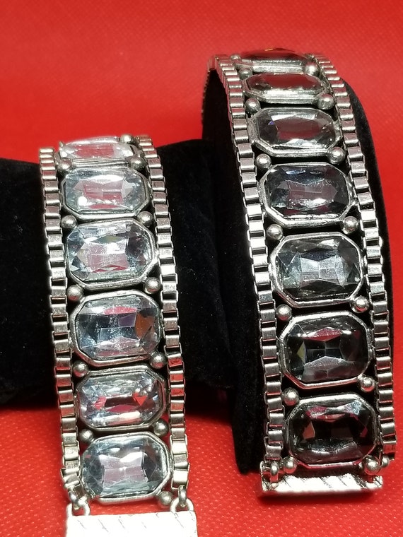 Vintage emerald cut crystal rhinestone bracelet b… - image 2