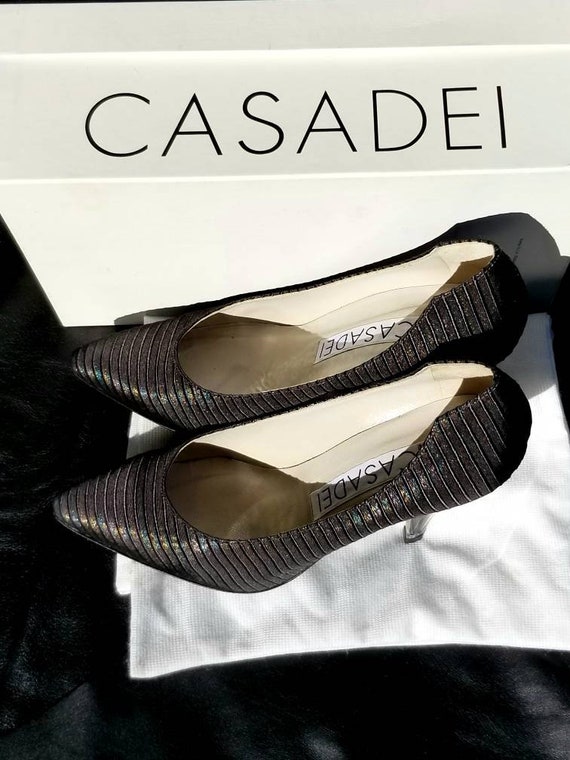 RARE vintage sexy Casadei pumps black iridescent … - image 6