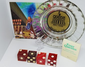 Rare vintage Four Queens Las Vegas dice ashtray & matches giftset real crapstable dice 4 Queens Casino ashtray MCM Las Vegas memorabilia