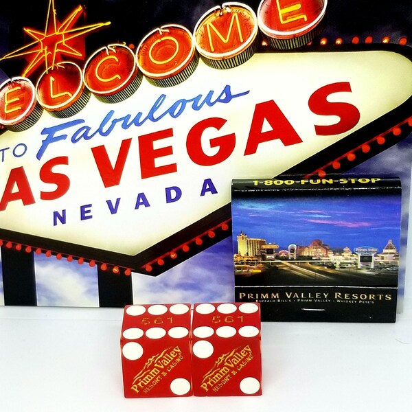 Vintage Primm Valley Resort Casino Las Vegas dice & matches giftset Primm Valley Casino craps dice and matches Primm Valley vintage dice