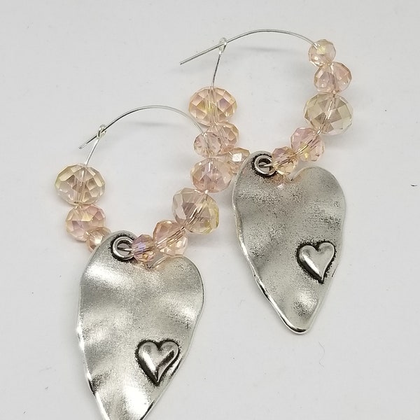 Gorgeous crystal silver hearts charm earrings harmony punk rocker festival hippie boho tribe dope lovely amazing bride wedding jewelry gift