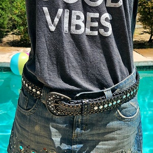 Badass vintage 80&#39;s faux leather rhinestone & studs belt western cowboy belt bikerchick hippie bling belt rocker rockabilly studded belt