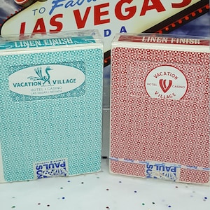 Vintage Vacation Village Las Vegas casino cards blackjack poker playing cards Vacation Village souvenir memorabilia table played cards