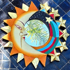Vintage celestial moon & stars mirror hand painted wooden mirror bitchen hippie celestial mirror bohemian wallart bedroom dorm room decor