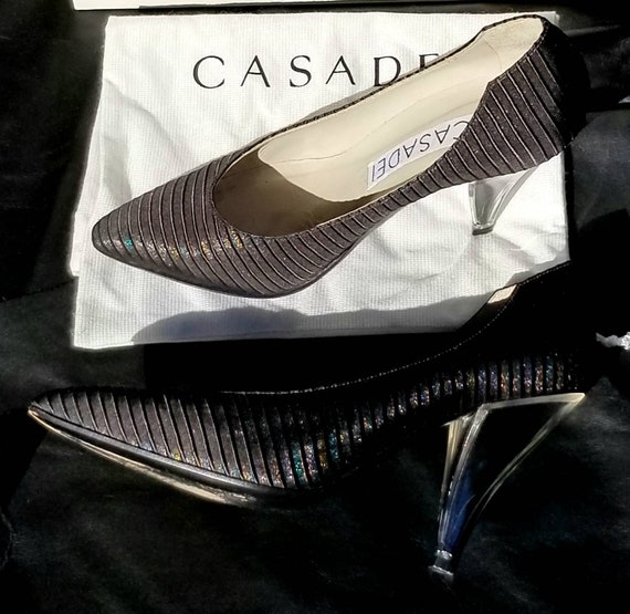 RARE vintage sexy Casadei pumps black iridescent … - image 1