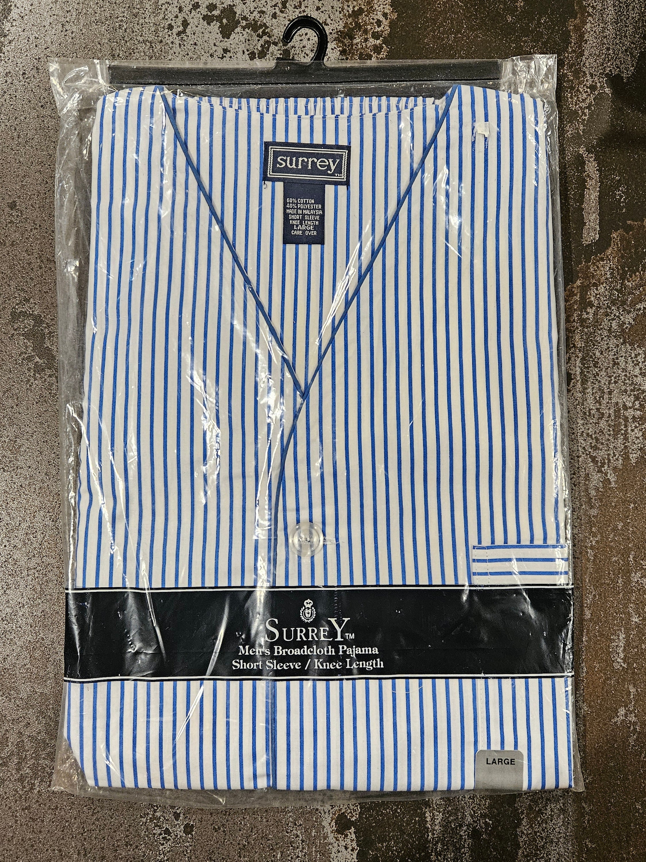 Vintage Surrey Mens Broadcloth Long Pajama Top Short Sleeve