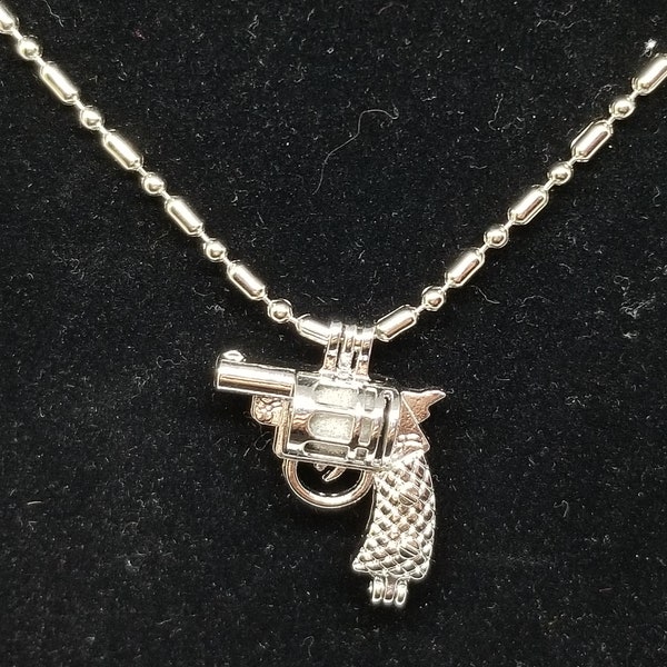 Awesome gun diffuser pendant necklace punk rocker goth aromatherapy locket dope sick 357 magnum jewelry pistol eccentric gift revolver guns