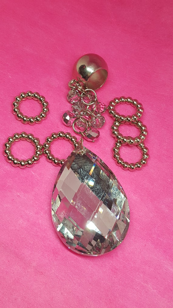 Vintage big crystal & silver scarf charm jewelry … - image 2