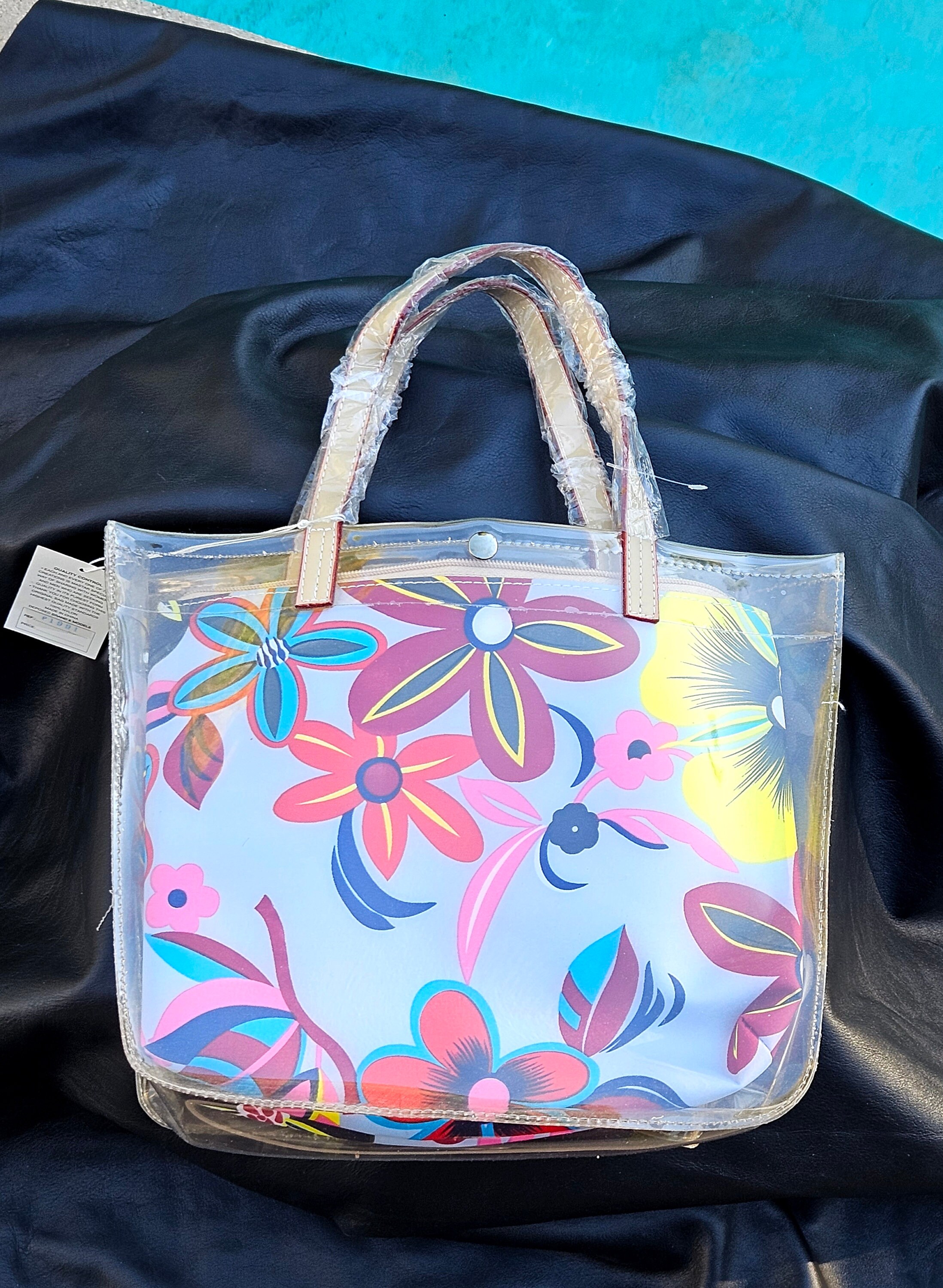 Vintage Clear Plastic Handbag With Second Flower Tote Inside