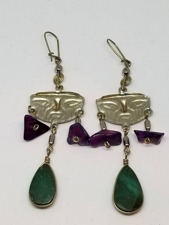 Awesome vintage 80s turquoise tribe earrings jewe… - image 4