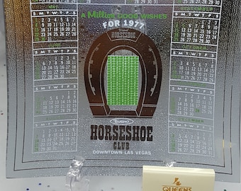 Fabulous vintage MCM Binion's Horseshoe Club Las Vegas 1977 calender ashtray trinket dish VIP souvenir matches gambler smoker gift mancave