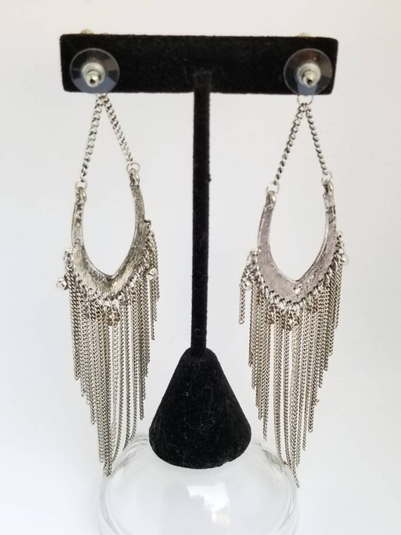 Awesome vintage sexy big earrings silver chains &… - image 3