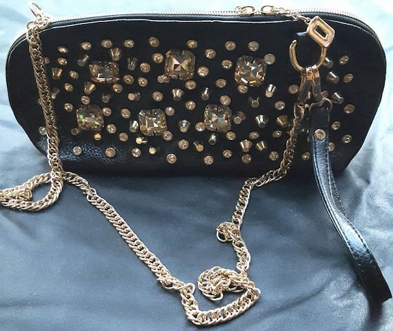 Amazing vintage crossbody bag black & gold clutch… - image 2