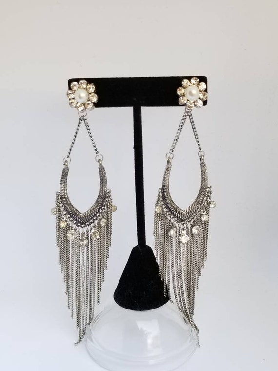 Awesome vintage sexy big earrings silver chains &… - image 2