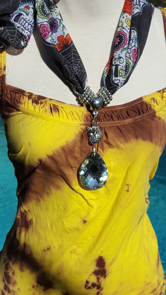 Vintage big crystal & silver scarf charm jewelry … - image 1