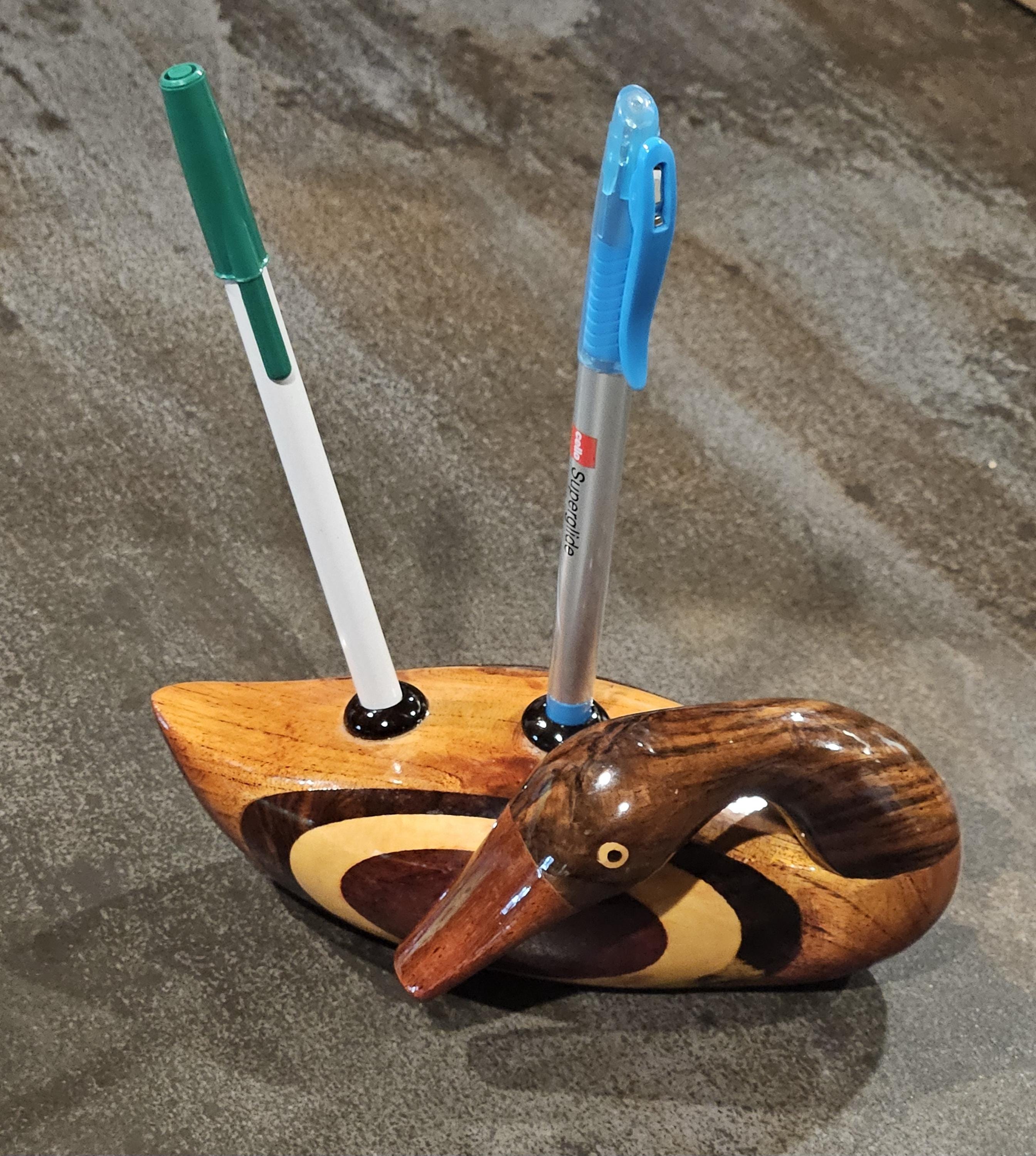 Vintage Handmade Carved Wooden Duck Pencil Holder High Gloss Wood ...