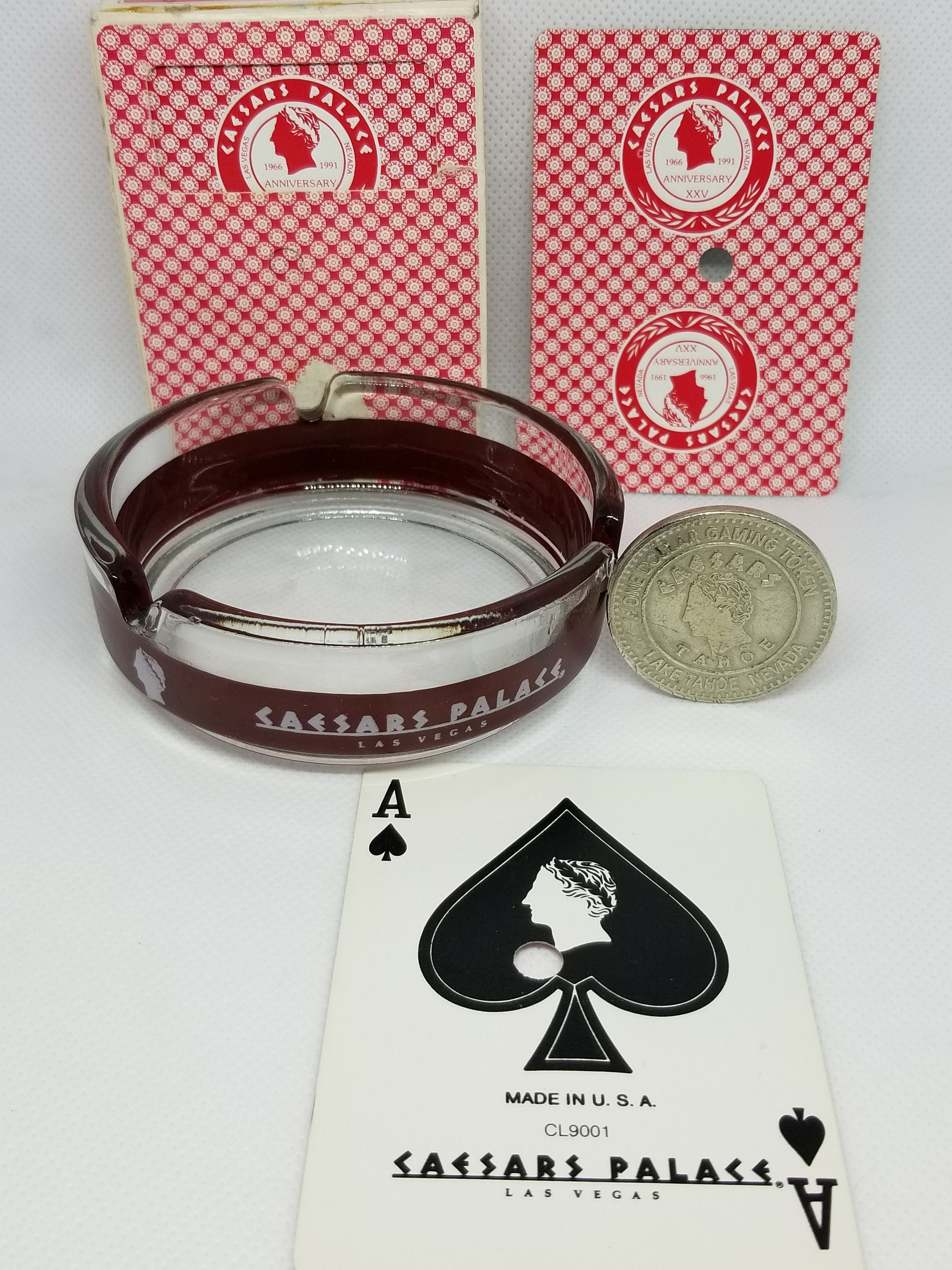 Rare Vintage Caesars Palace Las Vegas Giftset Glass Ashtray 25th