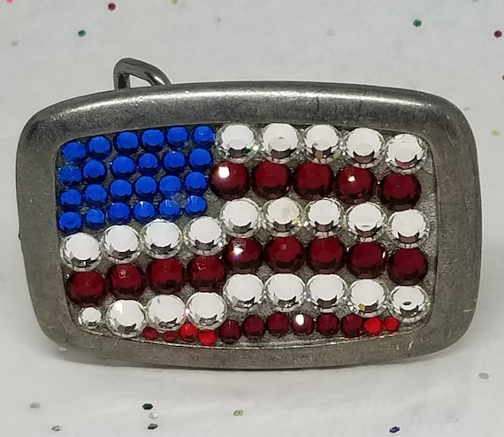 Buy Vintage Swarovski Crystal Flag Belt Buckle Rhinestone  display picture 3