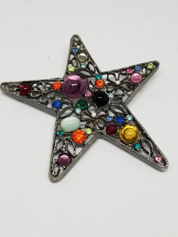 Gorgeous vintage 80s gemstone star brooches pin c… - image 2