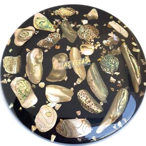 Fabulous Las Vegas vintage abalone trivet mother of pearl hotplate MCM decor housewarming kitchen gift retro abalone shell round trivet
