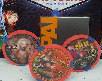 Rare vintage Palms Las Vegas casino chips poker Palms chip souviner New Years chip sexy vampiress Halloween chip St Patrick's chip obsolete