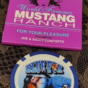 Wow! RARE Blue Fox Brothel Chip & Mustang Ranch Cathouse Matches