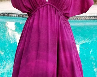 Sexy hot pink tie dye deep V mini dress bright pink hot pink tiedye bathing suit coverup boho hippie mini dress rockabilly tie dye dress