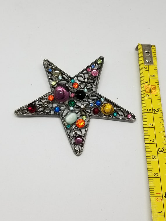 Gorgeous vintage 80s gemstone star brooches pin c… - image 4