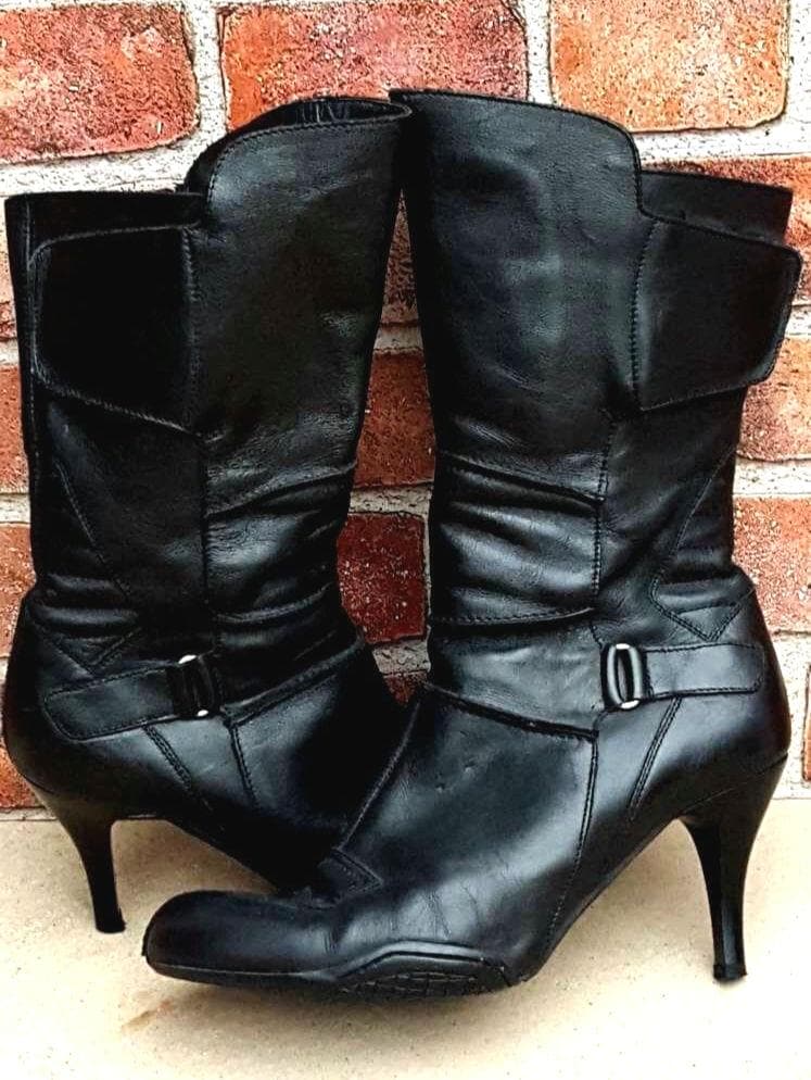 Badass Vintage by Pass Black Leather Boots Spike Heel Boots Goth