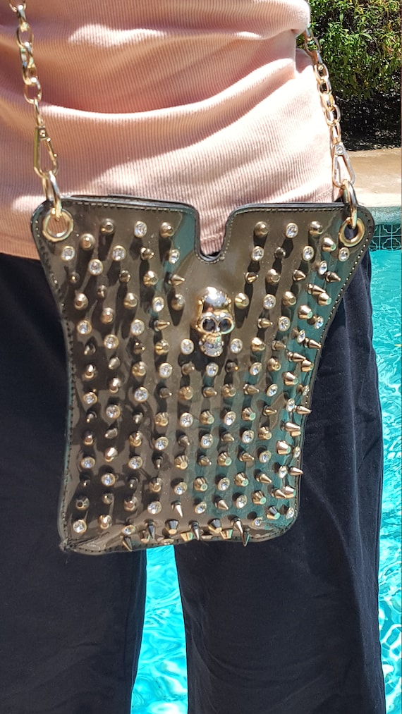 Badass vintage studded skull purse patent leather 