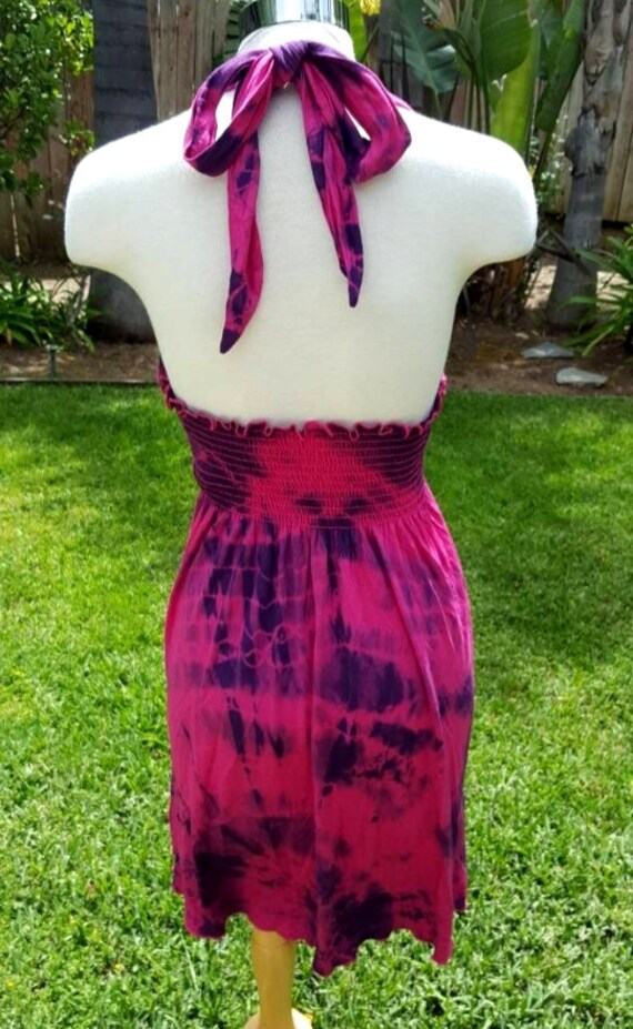 Sexy Hot Pink Tie Dye Halter Dress Tropical Hawaiian Hippie Dress Bohemian  Beachwear Tie Dye Rocker Mini Dress Sexy Girl Bling Deep V Dress - Etsy