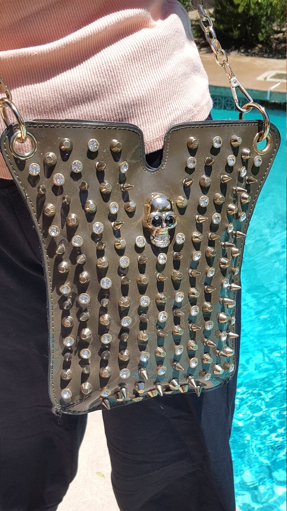 Badass vintage studded skull purse patent leather… - image 3