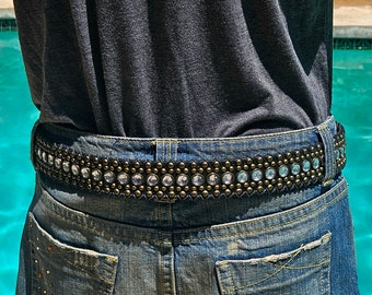 Badass Vintage 80's Faux Leather Rhinestone & Studs Belt