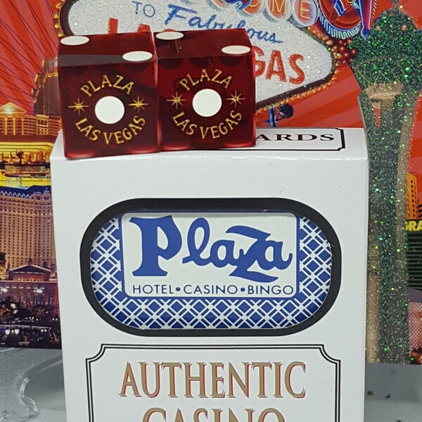 Vintage MCM Plaza Las Vegas dice & cards giftset blackjack poker cards vintage dice craps shooter bones casino souvenir gambler mancave gift