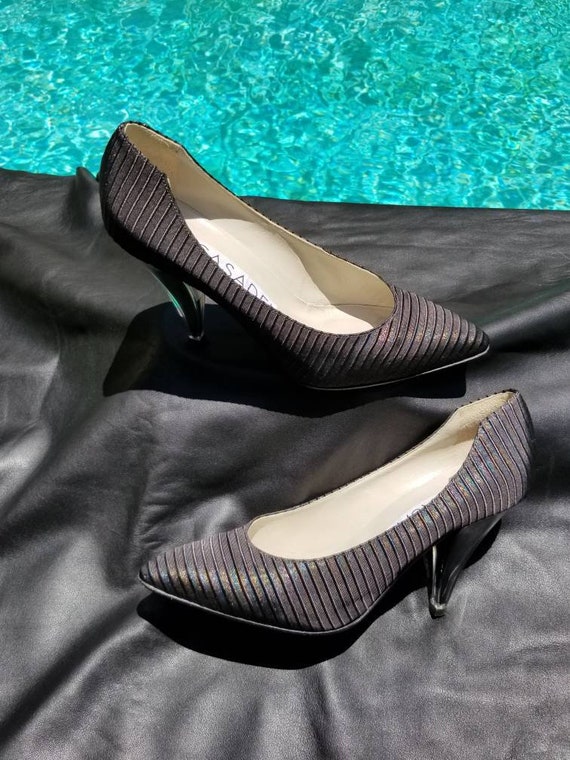 RARE vintage sexy Casadei pumps black iridescent … - image 5