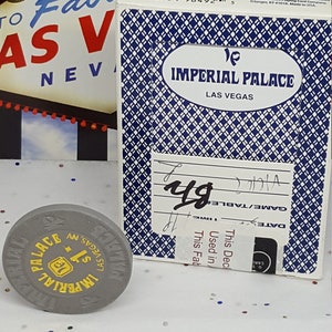 Vintage Imperial Palace Las Vegas casino chip & sealed cards giftset real Casino played blackjack poker cards Imperial Palace souvenir cards