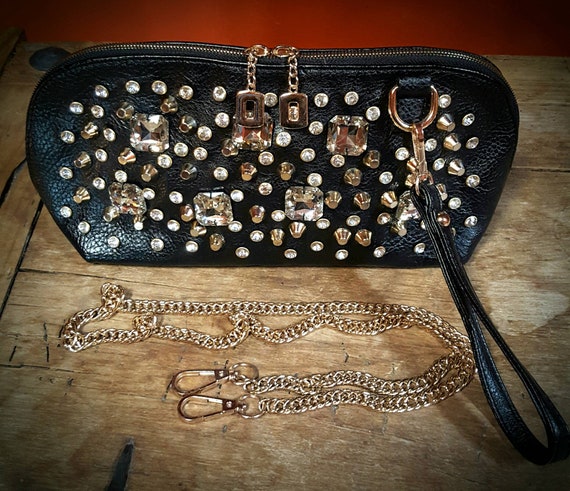 Amazing vintage crossbody bag black & gold clutch… - image 5