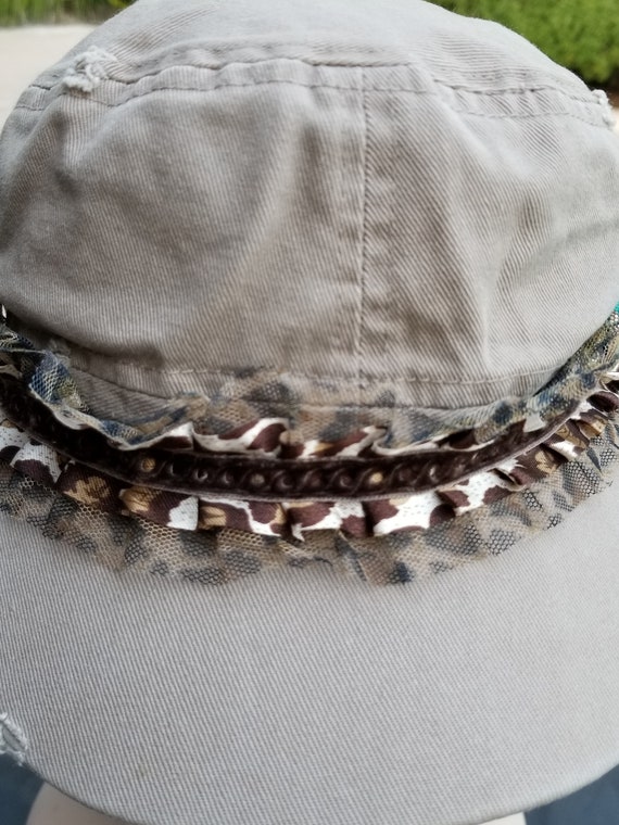 Badass Punk Rocker Cadet Cap Leopard Trim Rocker Hat Black