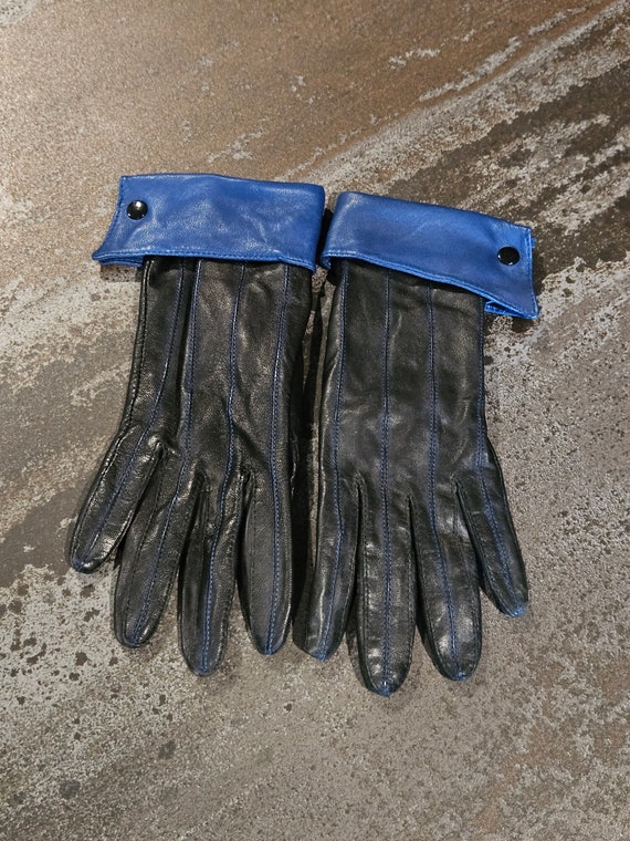 Vintage Nordstrom black & blue leather gloves bada