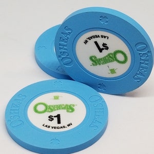 Rare uncirculated O'Sheas Casino Las Vegas house chips vintage poker chip gambler tablegames obsolete souvenir memorabilia popculture gift