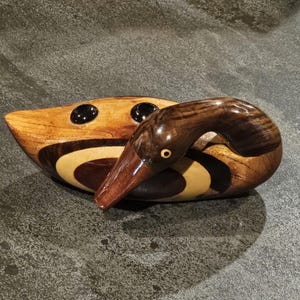 Vintage handmade carved wooden duck pencil holder high gloss wood duckling pen holder duck collector gift vintage wooden duck hand carved