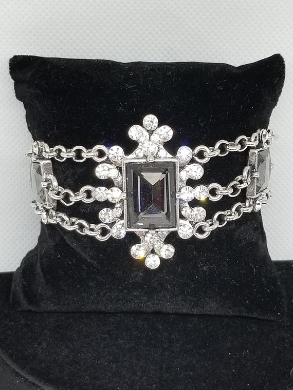 Magnificent vintage emerald cut silver & crystal … - image 2