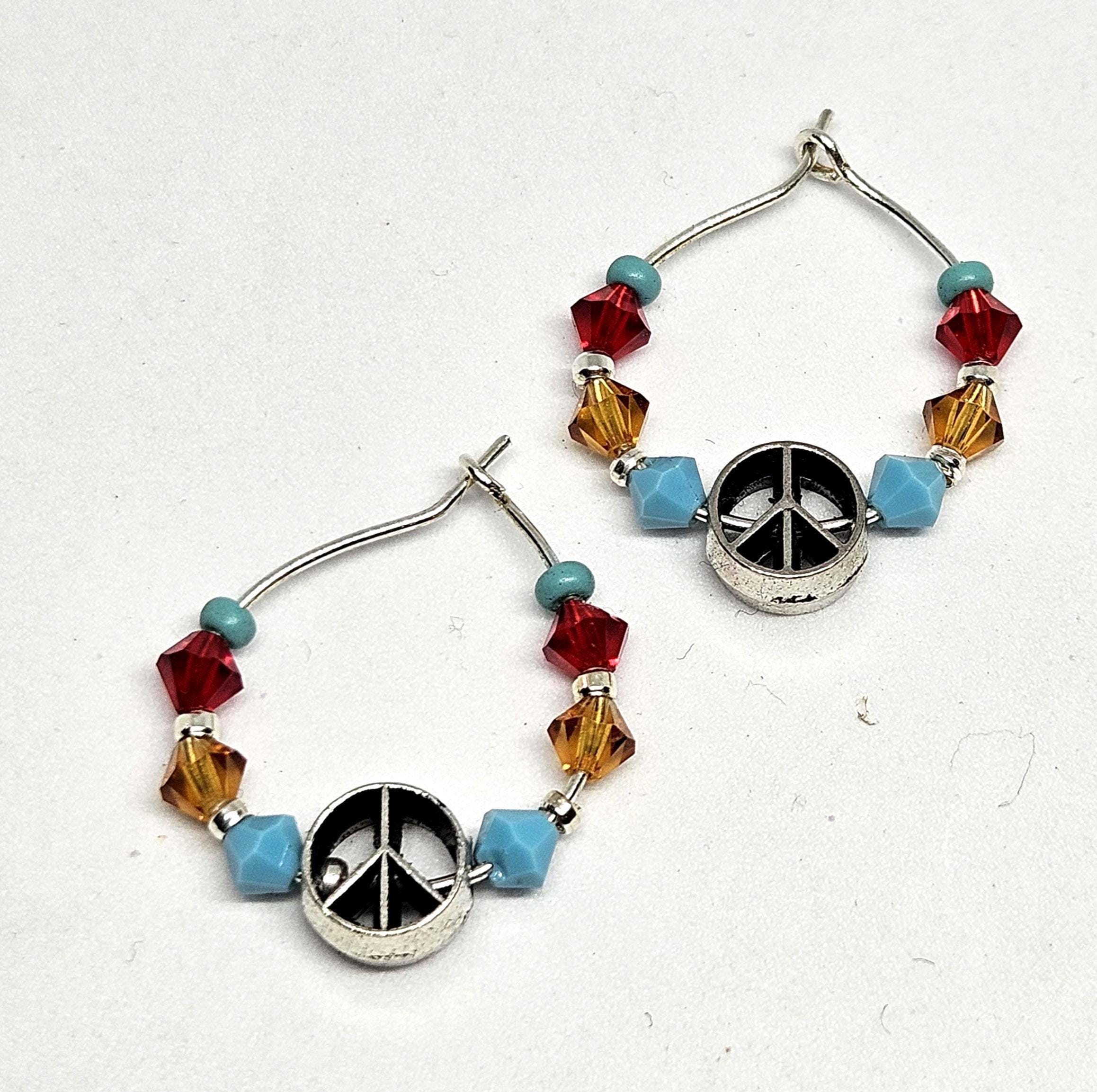 Groovy Rockeer Groovy Little Silver Peace Sign Hoop Earrings Hippie Rocker Peace Sign ...