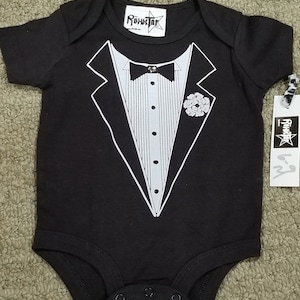 Awesome baby boy tuxedo onesie wedding black tie formal crawler punk rocker outfit gothic cosplay adorable special occasion tribe dope sick image 1