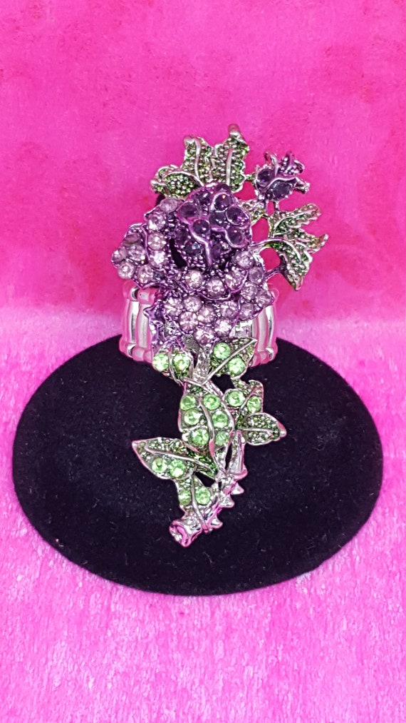 Gorgeous statement ring huge purple rhinestone ro… - image 2