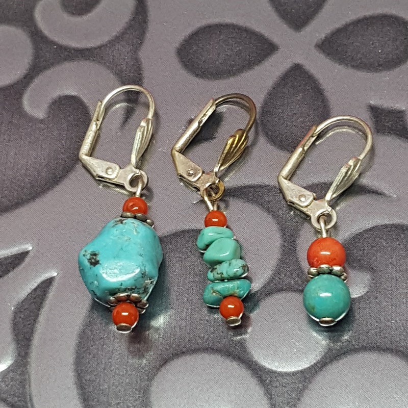 Coral and Turquoise Geometric Drop Earrings main image 1