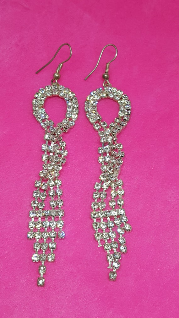 Gorgeous vintage sparkly crystal long earrings se… - image 2
