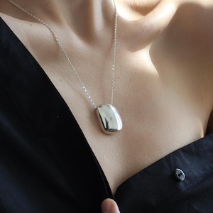 Sterling Silver Puffy Pendant Charm, Silver Minimalist Pendant, Large Silver Pendant, Chunky Silver Pendant, Modern Pendant Necklace, Gift